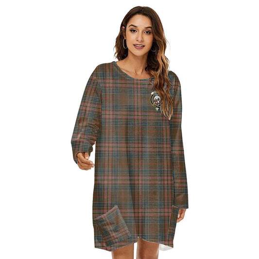 Kennedy Weathered Tartan Crest Loose Crew Neck Dress