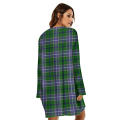 Wishart Hunting Modern Tartan Crest Loose Crew Neck Dress