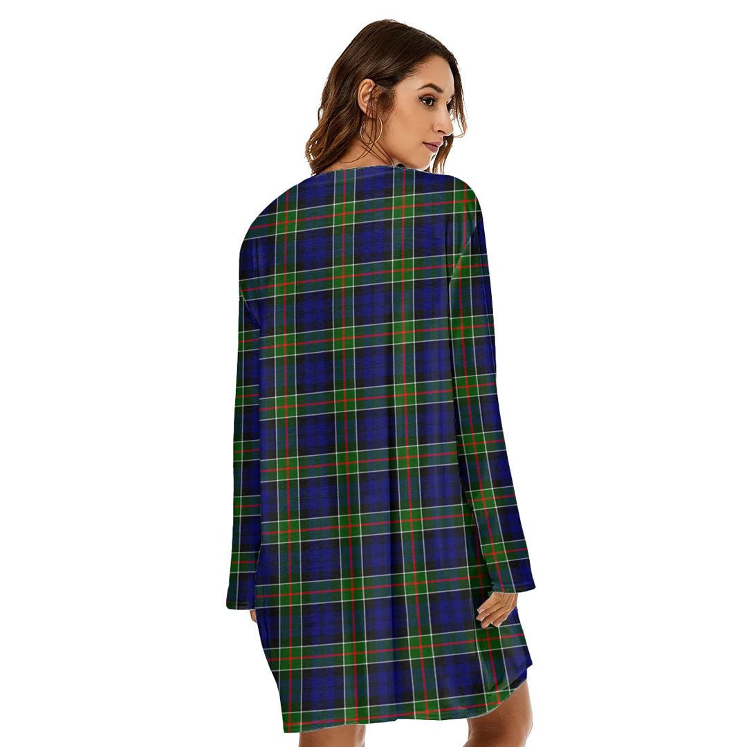 Colquhoun Modern Tartan Crest Loose Crew Neck Dress