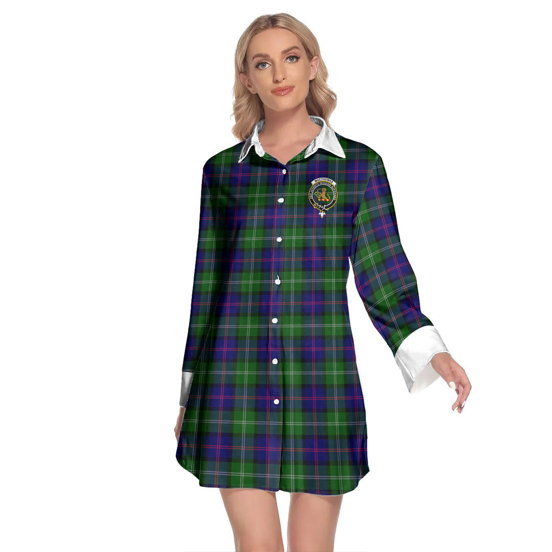 MacThomas Modern Tartan Crest Lapel Shirt Dress Long Sleeve