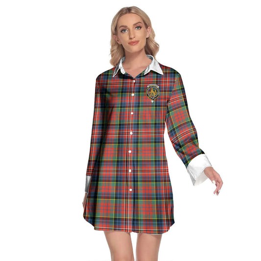 MacPherson Ancient Tartan Crest Lapel Shirt Dress Long Sleeve