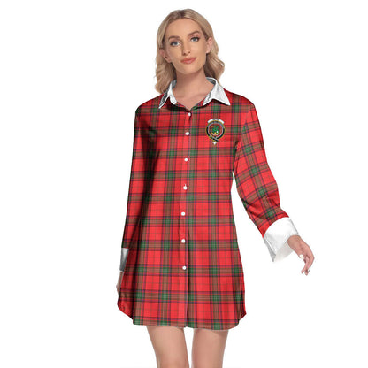 Seton Modern Tartan Crest Lapel Shirt Dress Long Sleeve