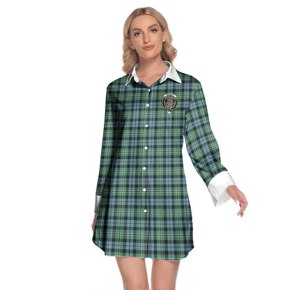 Melville Tartan Crest Lapel Shirt Dress Long Sleeve