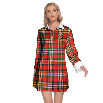 MacGill Modern Tartan Crest Lapel Shirt Dress Long Sleeve