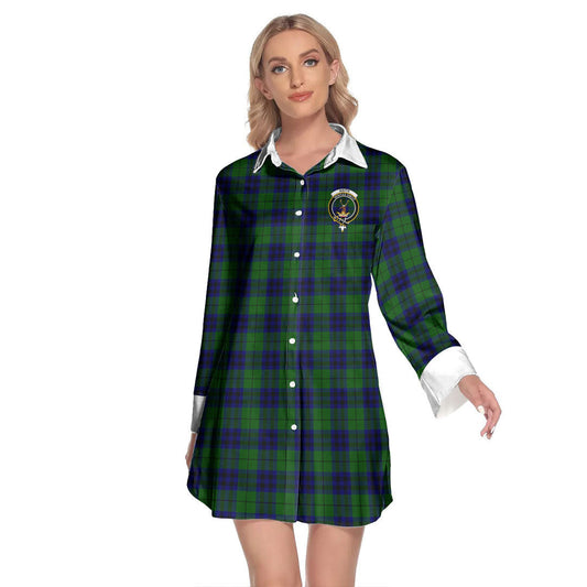 Keith Modern Tartan Crest Lapel Shirt Dress Long Sleeve