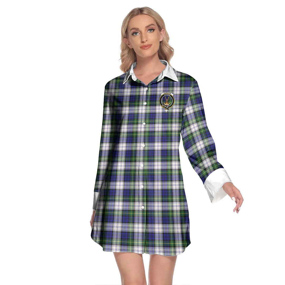 Gordon Dress Modern Tartan Crest Lapel Shirt Dress Long Sleeve