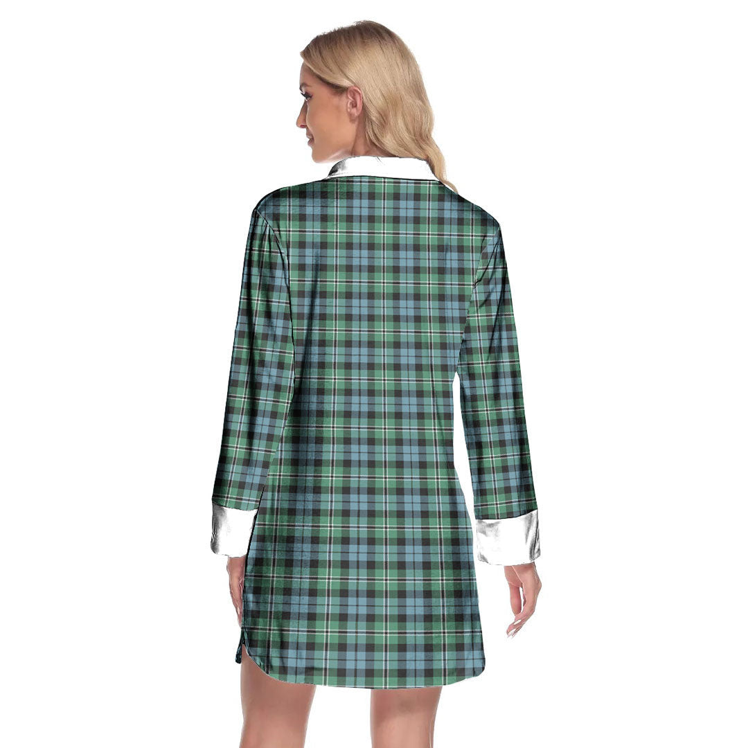 Melville Tartan Crest Lapel Shirt Dress Long Sleeve