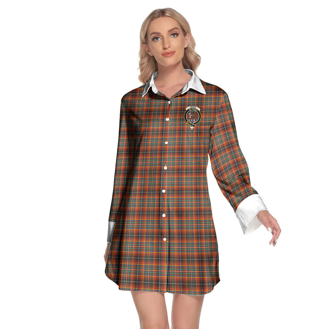 Innes Ancient Tartan Crest Lapel Shirt Dress Long Sleeve