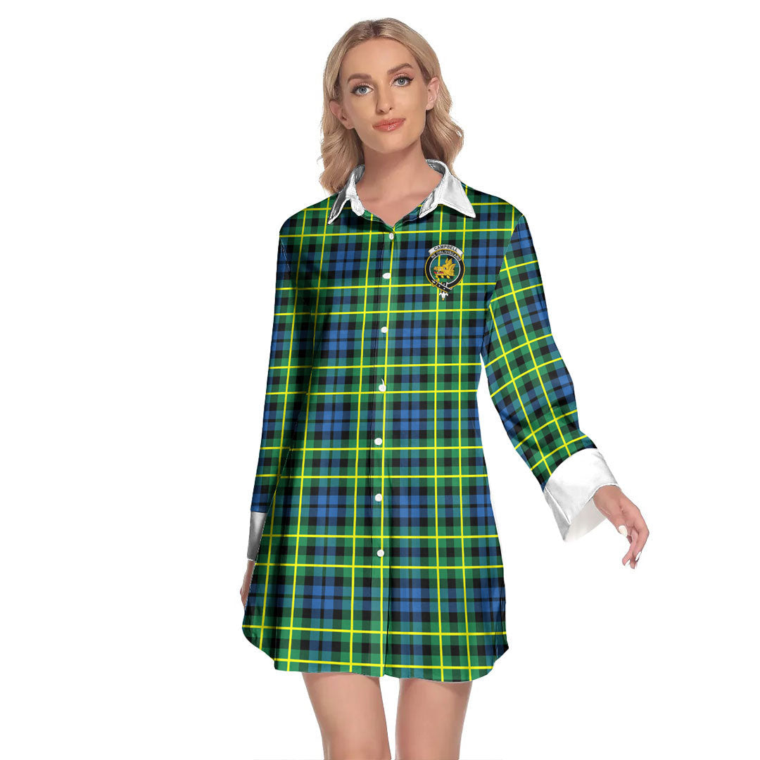 Campbell of Breadalbane Ancient Tartan Crest Lapel Shirt Dress Long Sleeve