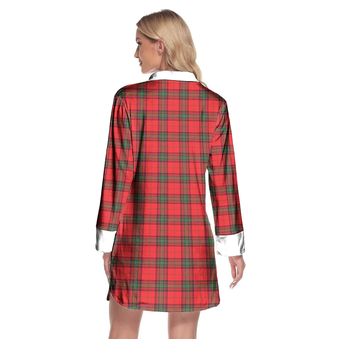 Seton Modern Tartan Crest Lapel Shirt Dress Long Sleeve