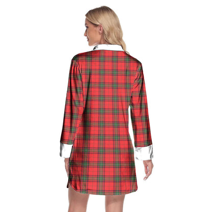 Seton Modern Tartan Crest Lapel Shirt Dress Long Sleeve