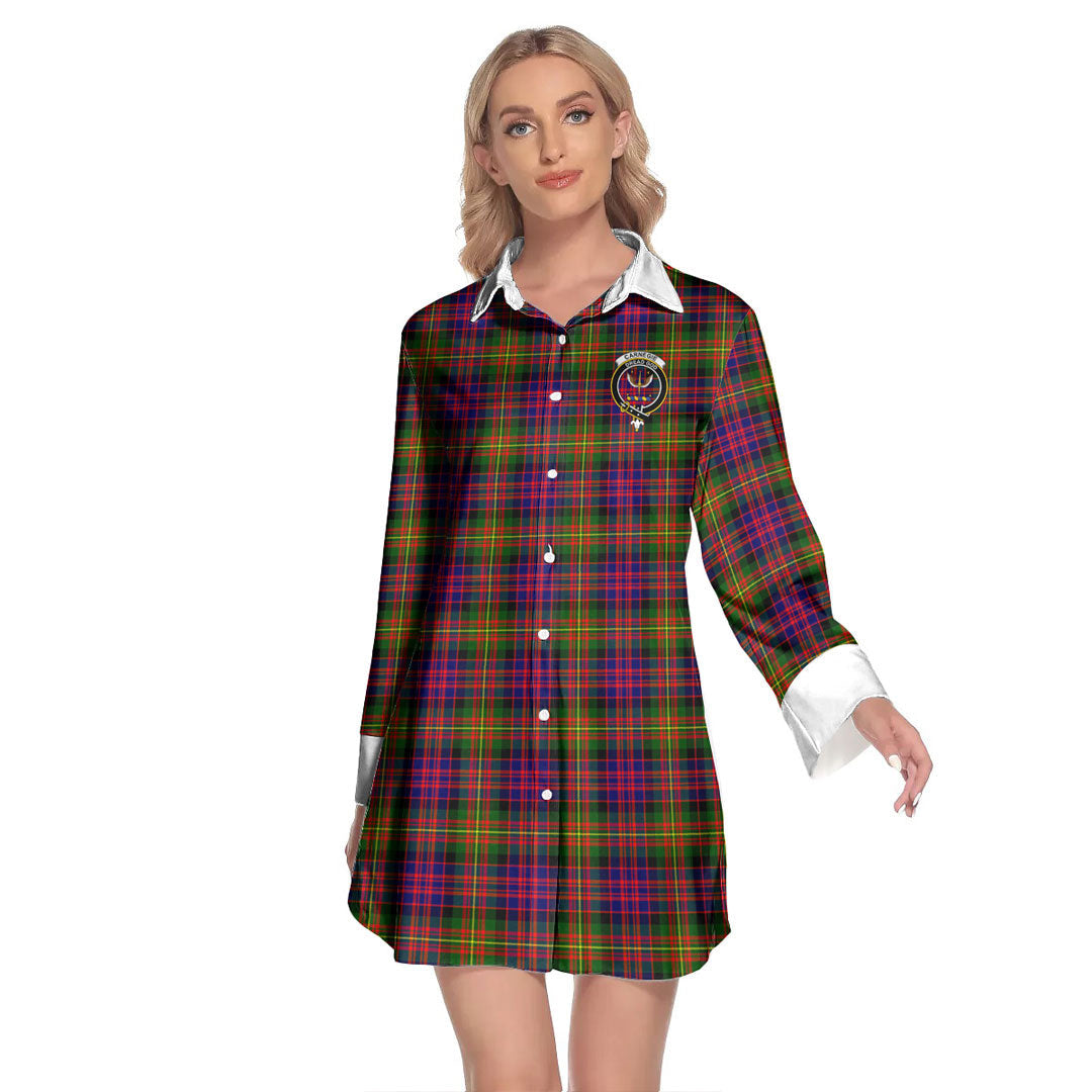 Carnegie Modern Tartan Crest Lapel Shirt Dress Long Sleeve