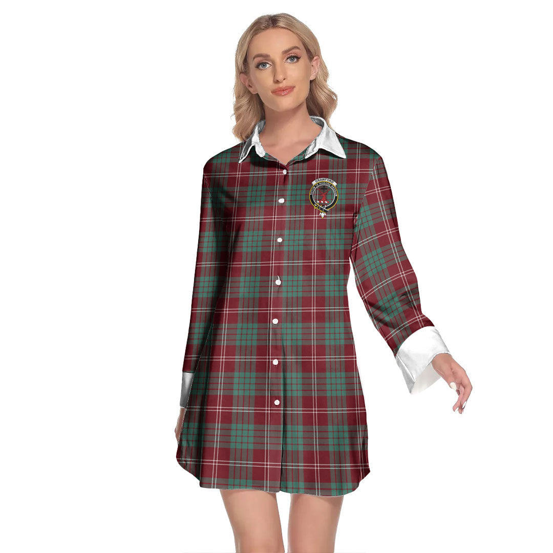 Crawford Modern Tartan Crest Lapel Shirt Dress Long Sleeve