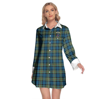 Colquhoun Ancient Tartan Crest Lapel Shirt Dress Long Sleeve