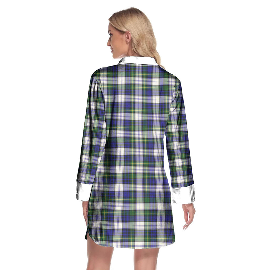 Gordon Dress Modern Tartan Crest Lapel Shirt Dress Long Sleeve