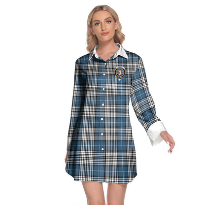 Napier Modern Tartan Crest Lapel Shirt Dress Long Sleeve