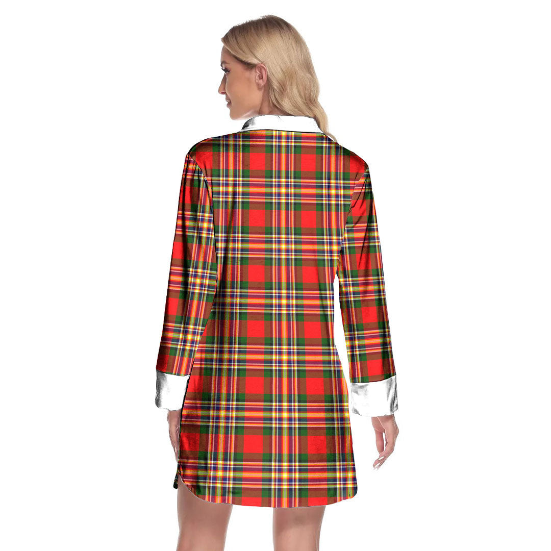 MacGill Modern Tartan Crest Lapel Shirt Dress Long Sleeve