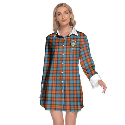 MacLachlan Ancient Tartan Crest Lapel Shirt Dress Long Sleeve