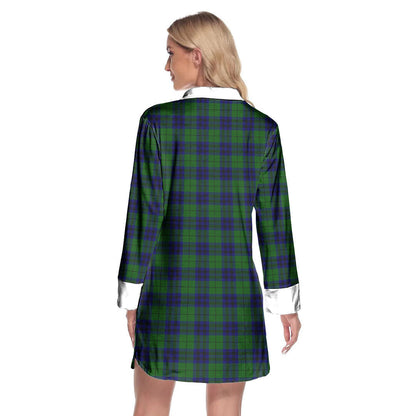 Keith Modern Tartan Crest Lapel Shirt Dress Long Sleeve