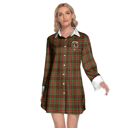 Ainslie Tartan Crest Lapel Shirt Dress Long Sleeve