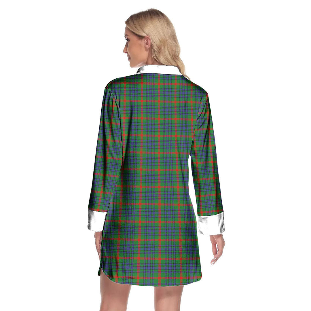 Aiton Tartan Crest Lapel Shirt Dress Long Sleeve