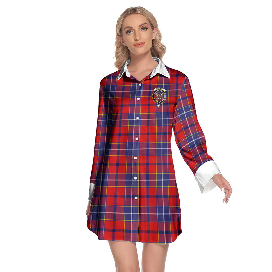 Wishart Dress Tartan Crest Lapel Shirt Dress Long Sleeve