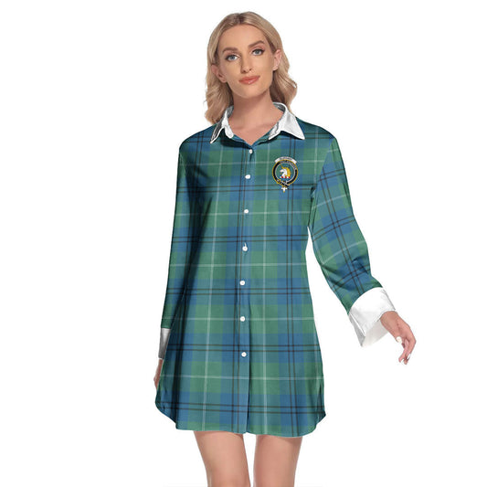 Oliphant Ancient Tartan Crest Lapel Shirt Dress Long Sleeve