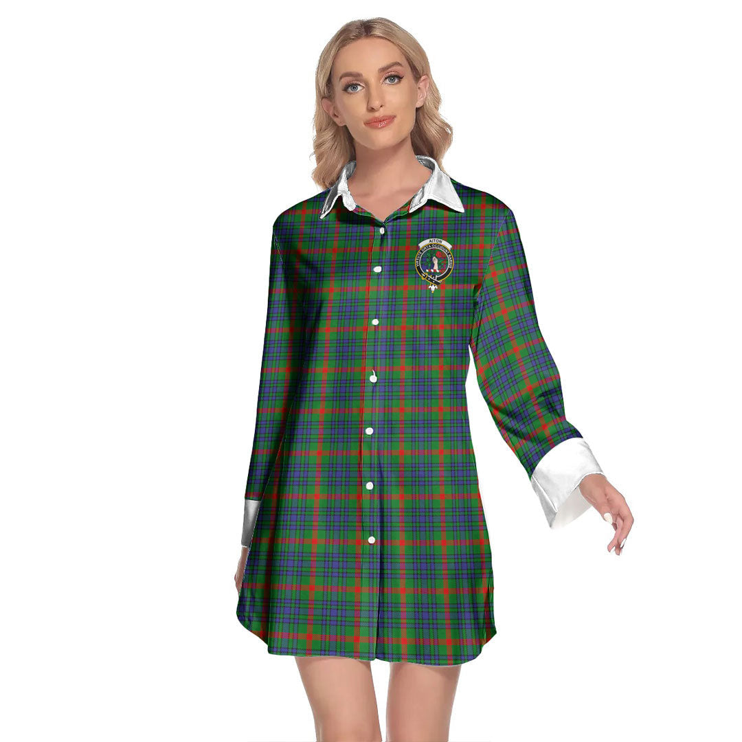 Aiton Tartan Crest Lapel Shirt Dress Long Sleeve