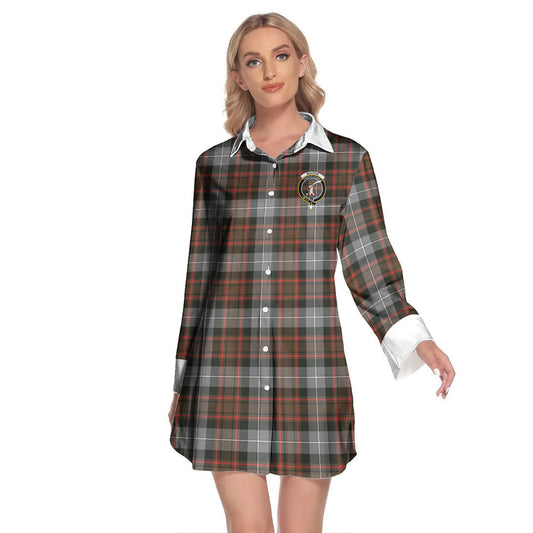 MacRae Hunting Weathered Tartan Crest Lapel Shirt Dress Long Sleeve