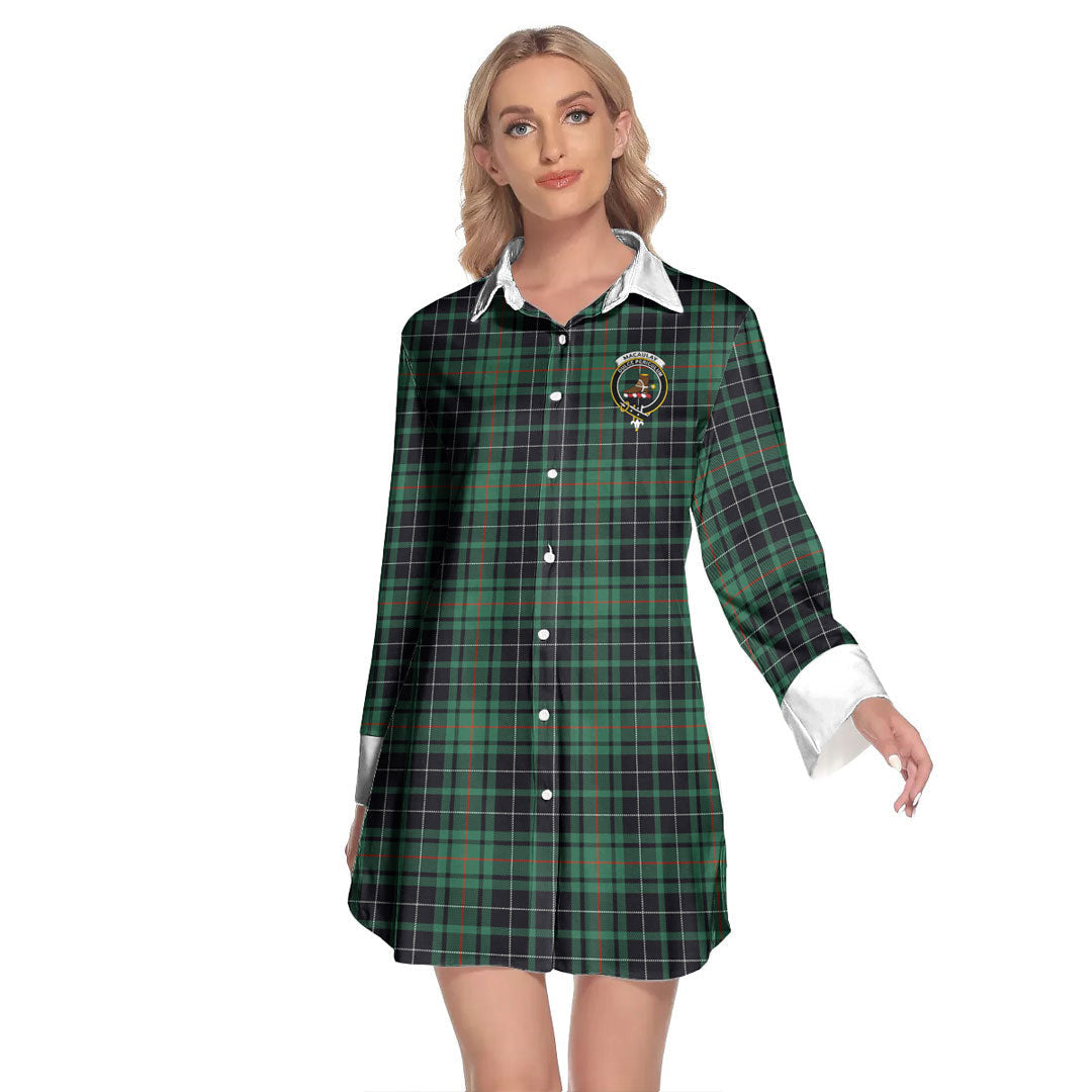 MacAulay Hunting Ancient Tartan Crest Lapel Shirt Dress Long Sleeve