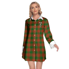 Menzies Green Modern Tartan Crest Lapel Shirt Dress Long Sleeve