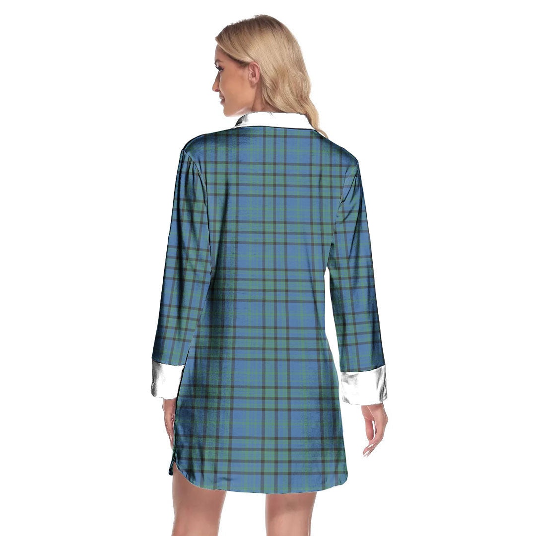 Matheson Hunting Ancient Tartan Crest Lapel Shirt Dress Long Sleeve