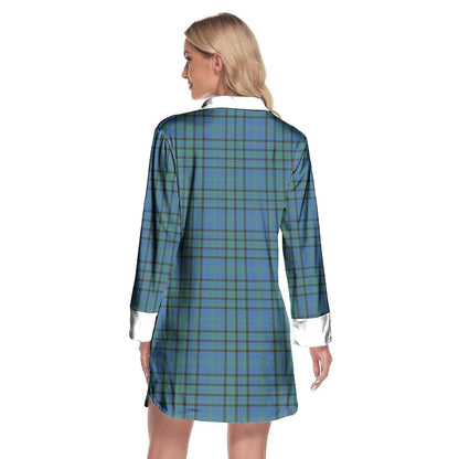 Matheson Hunting Ancient Tartan Crest Lapel Shirt Dress Long Sleeve