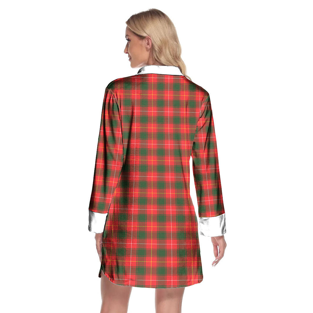 MacFie Tartan Crest Lapel Shirt Dress Long Sleeve