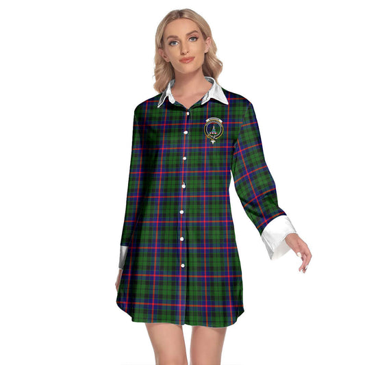 Morrison Modern Tartan Crest Lapel Shirt Dress Long Sleeve