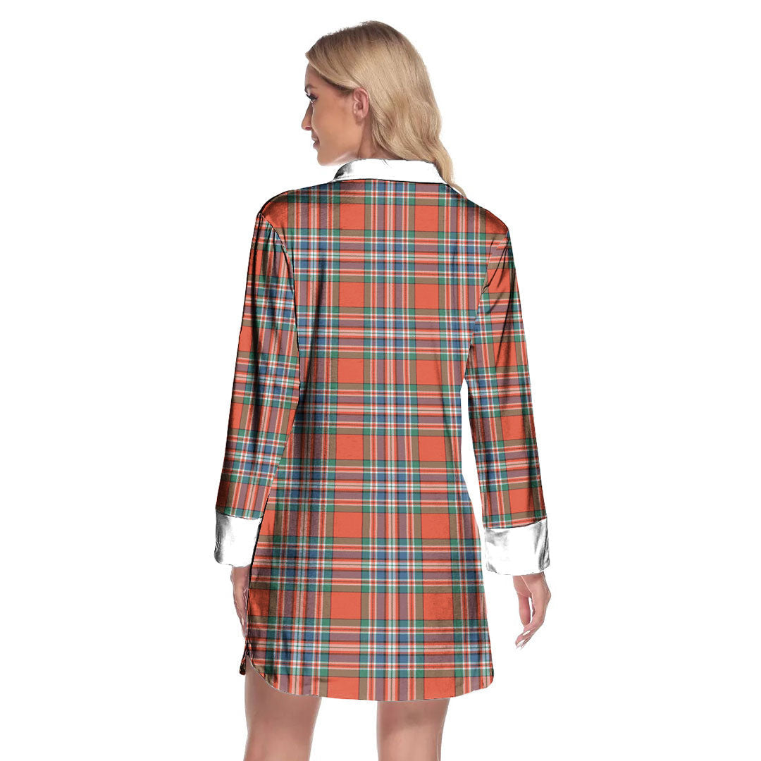 MacFarlane Ancient Tartan Crest Lapel Shirt Dress Long Sleeve