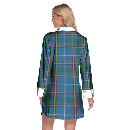 Bain Tartan Crest Lapel Shirt Dress Long Sleeve