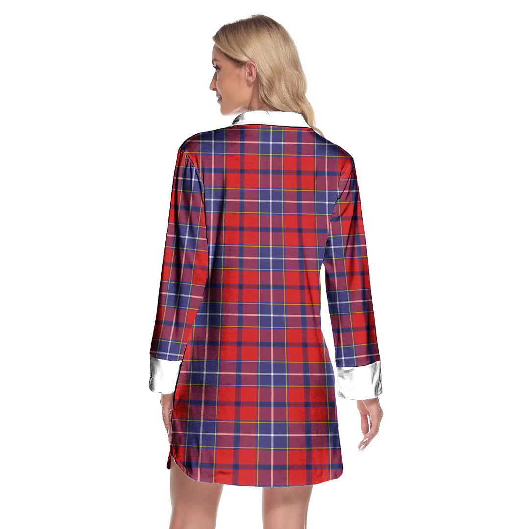 Wishart Dress Tartan Crest Lapel Shirt Dress Long Sleeve