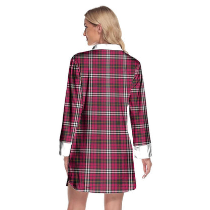 Little Tartan Crest Lapel Shirt Dress Long Sleeve