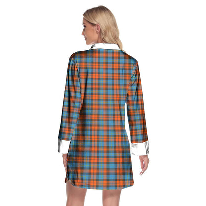 MacLachlan Ancient Tartan Crest Lapel Shirt Dress Long Sleeve