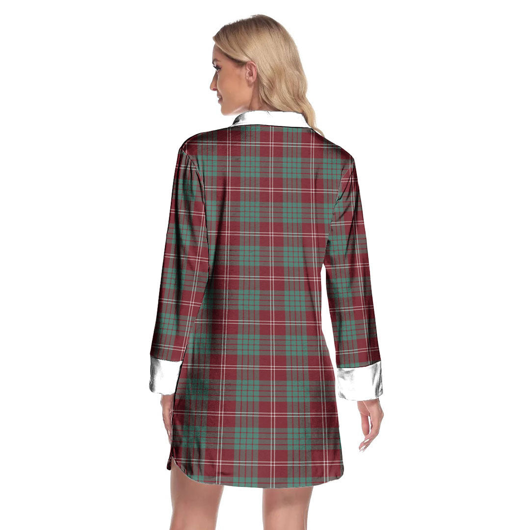 Crawford Modern Tartan Crest Lapel Shirt Dress Long Sleeve