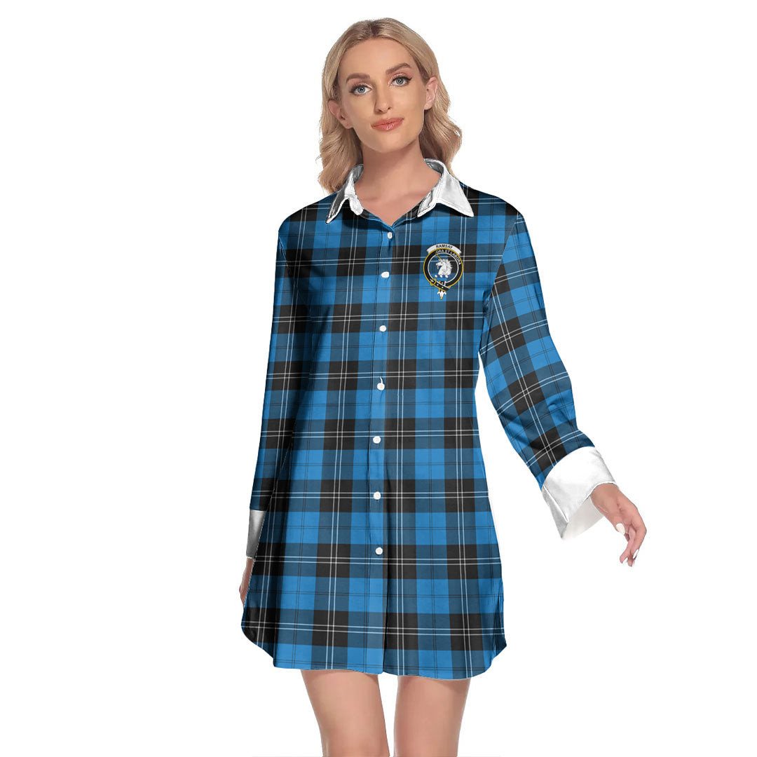 Ramsay Blue Ancient Tartan Crest Lapel Shirt Dress Long Sleeve