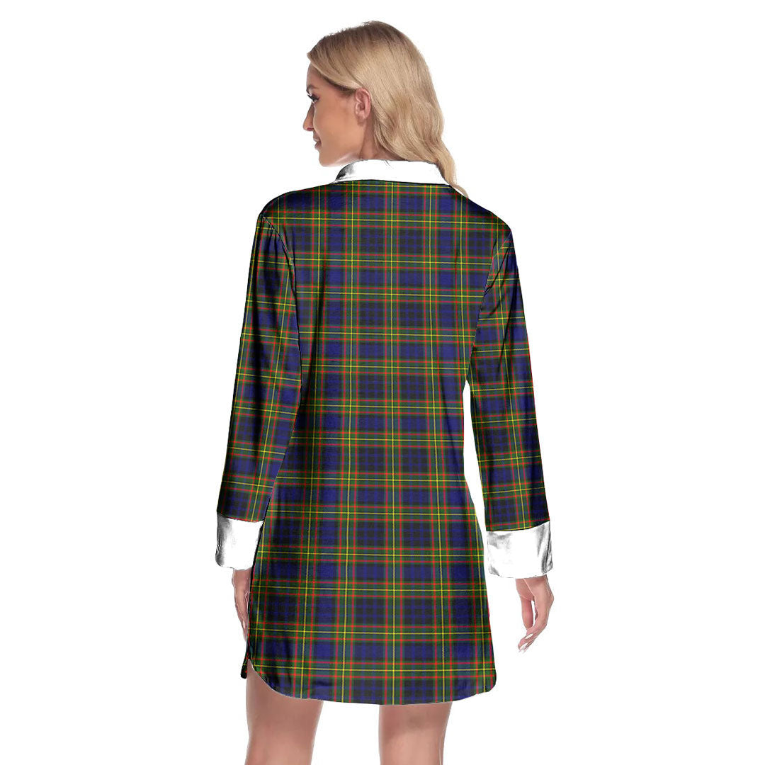 Clelland Modern Tartan Crest Lapel Shirt Dress Long Sleeve