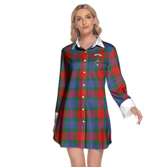 Mar Tartan Crest Lapel Shirt Dress Long Sleeve