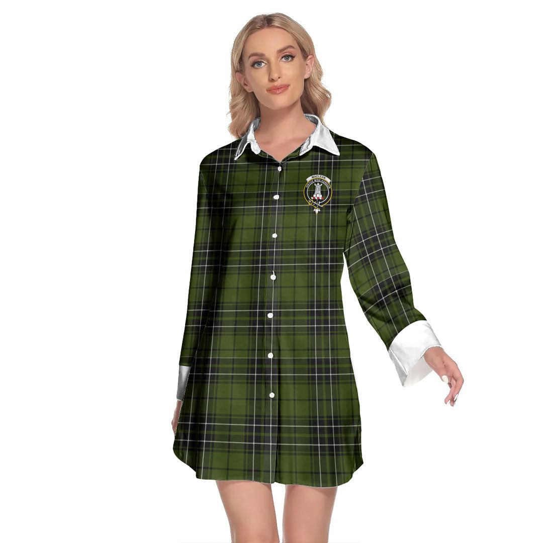 MacLean Hunting Tartan Crest Lapel Shirt Dress Long Sleeve