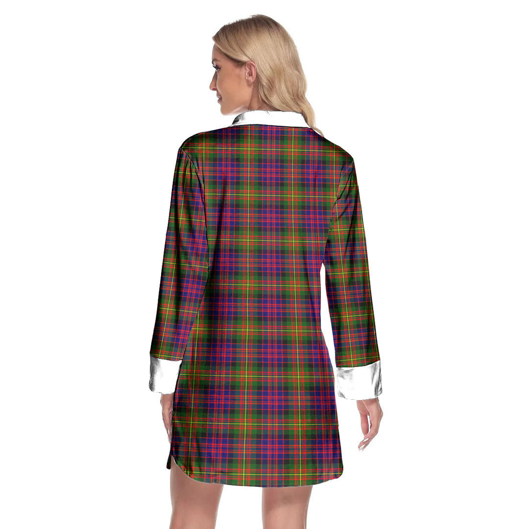 Carnegie Modern Tartan Crest Lapel Shirt Dress Long Sleeve