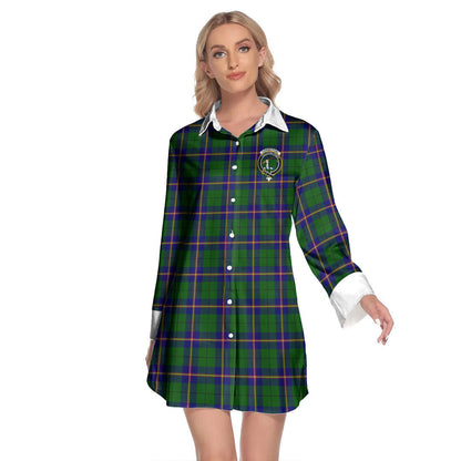 Carmichael Modern Tartan Crest Lapel Shirt Dress Long Sleeve