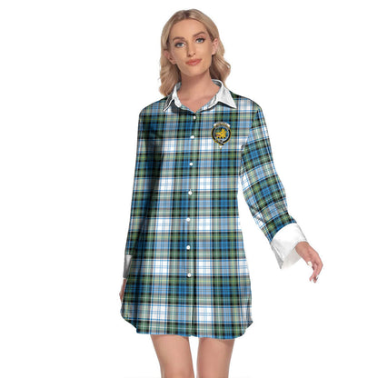 Campbell Dress Ancient Tartan Crest Lapel Shirt Dress Long Sleeve