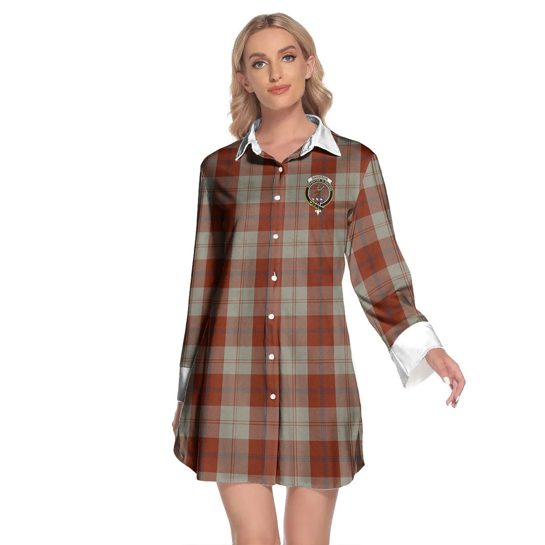 Davidson Dress Dancers Tartan Crest Lapel Shirt Dress Long Sleeve