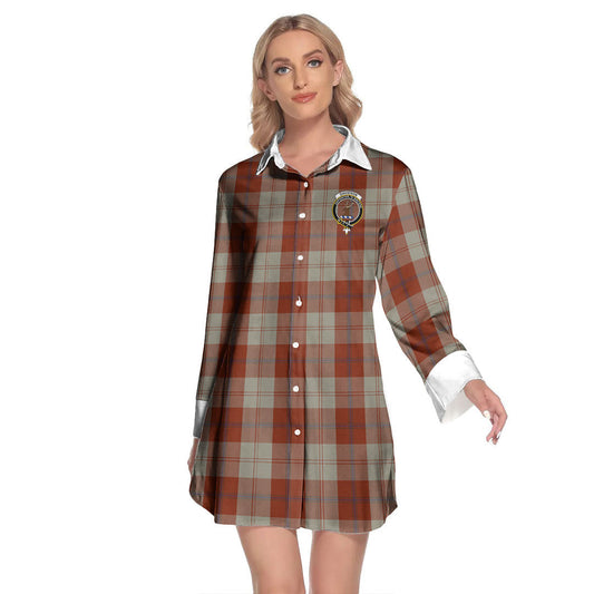 Davidson Dress Dancers Tartan Crest Lapel Shirt Dress Long Sleeve